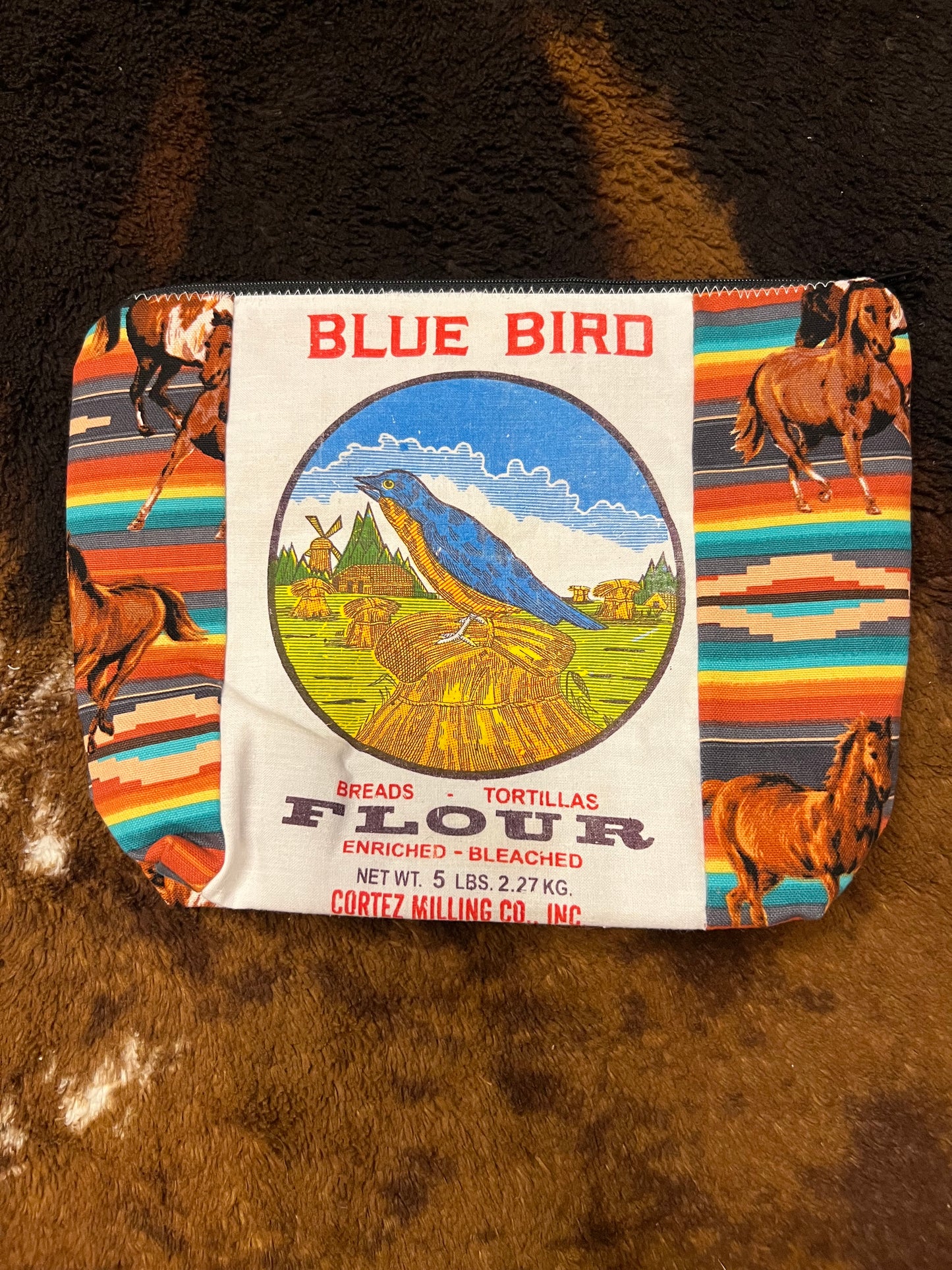 Blue Bird Horse Makeup Bag